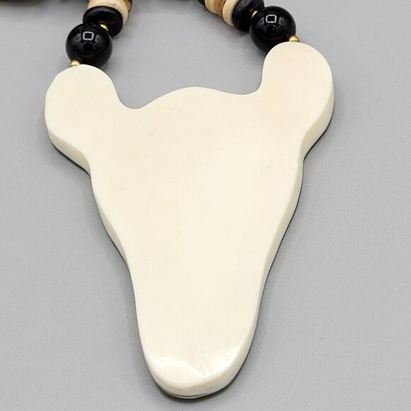 Lee Sands Giraffe Pendant Statement Necklace Natural Materials Tribal Vtg 18" - Picture 5 of 8